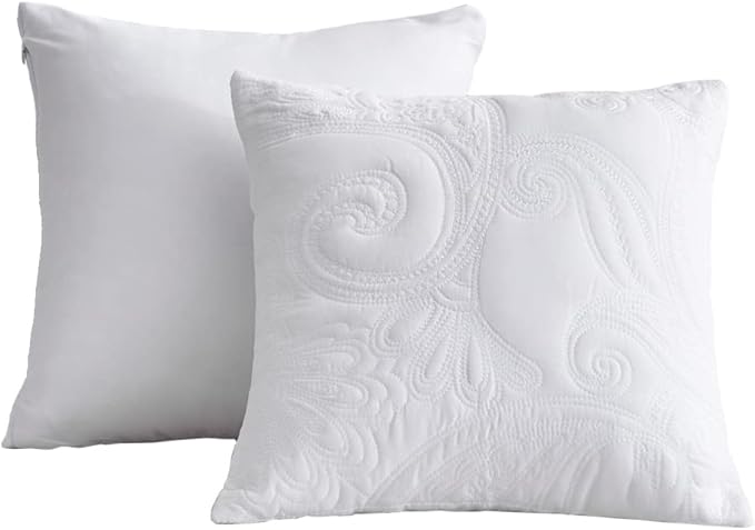 Oversized King Bedspread 128x120 Extra Wide, Paisley Pattern Design, Lightweight Bedding Cover, Reversible, 5 Piece, 100% Microfiber, Pure White