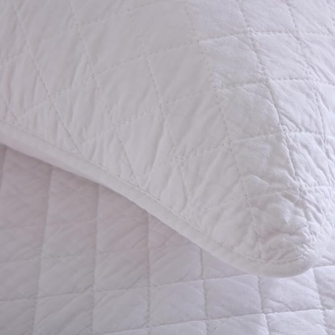 Cotton Quilt Bedding Sets Queen Size, 3 Pieces Reversible Lightweight Coverlets Comforters Bedspreads for All Seasons,Geometric Stitching Pattern,White