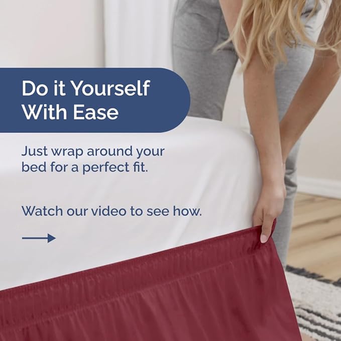 Wrap Around Dust Ruffle Bed Skirt - Burgundy - Twin/Twin XL Size Beds with 15 Inch Drop - Easy Fit Elastic Strap - Adjustable Pleated Bedskirt w/Brushed Fabric Wrinkle Free - Women, Men, Kids & Teens