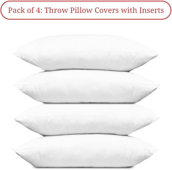 Covers & All Premium Rectangle ThrowPillow Inserts with Covers Set of 4, 20 x 26 Inches White, Decorative Cushions for Couch Sofa Home Decor Office Travel UV Resistant Waterproof Soft Cushions Pillows
