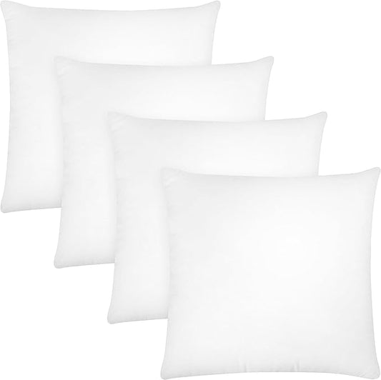 Covers & All Throw Pillow Inserts Only (Pack of 4, White), 65 GSM Non-Woven Fabric with 15D Silicon Fiber Filling, Durable Soft Universal uses for Home Decor Office Indoor Outdoor (Square 14" x 14")