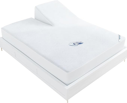 Split Head King Size Mattress Protector Waterproof,for Adjustable Bed, 34" Top Split from Head,Smooth Top,Breathable Skin Friendly and Noiseless Fitted Sheet,Viscose Terry Mattress Cover