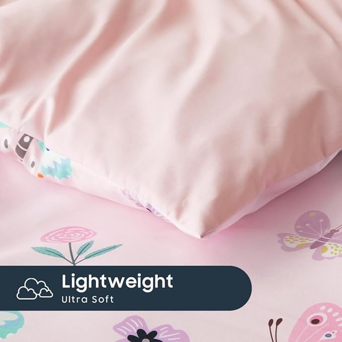 Wake In Cloud - Butterfly Bedding Set for Girls, Cute Colorful Butterfly Flowers Floral Comforter Set with Sheets, 5 Pieces Kids Bed in a Bag, Pink, Twin Size