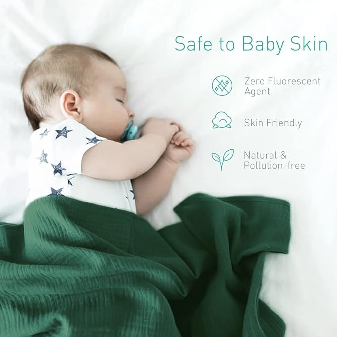 Newborn Baby Swaddle Blanket Unisex Swaddle Wrap Soft Silky Muslin Swaddle Blankets Neutral Receiving Blanket for Newborn Boys and Girls Large 47 x 47 inches(120x120cm) (Dark Green)