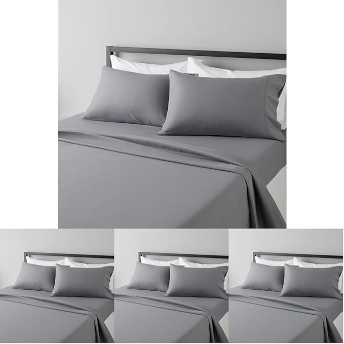 Amazon Basics Lightweight Super Soft, Wrinkle-Free, Breathable Luxury Microfiber 4 Piece Bed Sheet Set with 14-Inch Deep Pockets, Full, Dark Gray, Solid (Pack of 4)