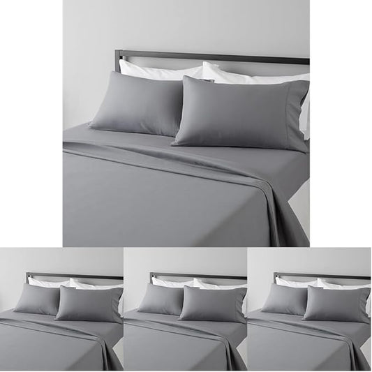 Amazon Basics Lightweight Super Soft, Wrinkle-Free, Breathable Luxury Microfiber 4 Piece Bed Sheet Set with 14-Inch Deep Pockets, Full, Dark Gray, Solid (Pack of 4)