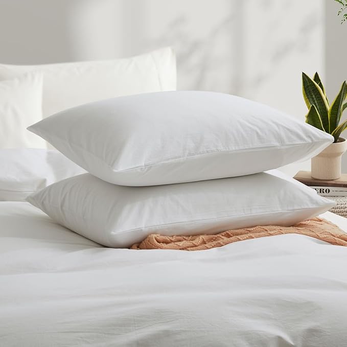 LOVQUE 100% Washed Cotton Duvet Cover Twin Size, Linen-Like Textured White Fade-Resistant Natural Bedding Set (No Comforter), 68x90 Inches