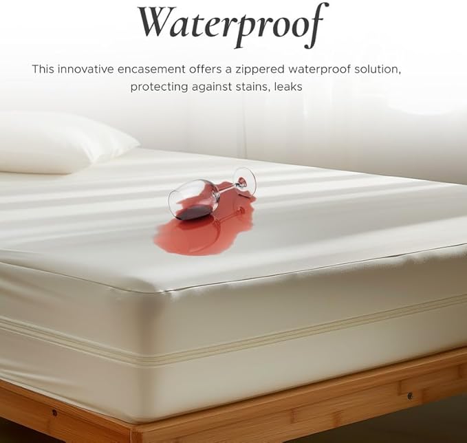 Sleep & Beyond 100% Organic Cotton Waterproof Mattress Encasement, Split Cal King, Ivory, Fits up to 10"