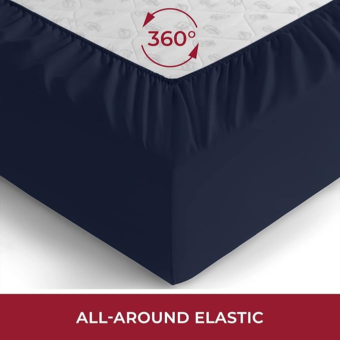 Mellanni Twin XL Fitted Sheet - Iconic Collection Bedding Sheets with up to 16 inch Deep Pocket - Soft & Cooling - Fade & Stain Resistant - 1 PC (Twin XL, Navy Blue)