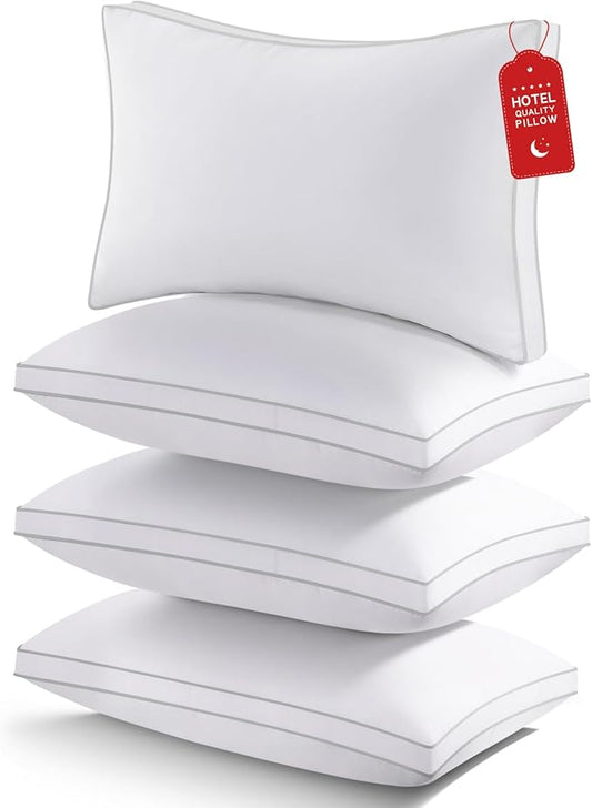 Pillows Queen Size Set of 4,Gusseted Bed Pillows for Sleeping 4 Pack, Luxury Hotel Quality, Supportive Queen Pillows with Soft Down Alternative for Back Stomach Side Sleepers, Machine Washable