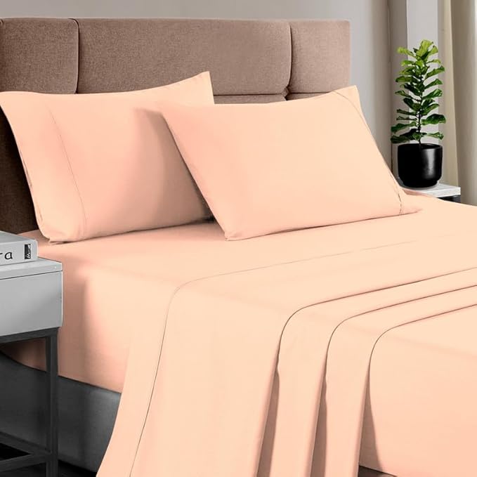 Pizuna Pure 100% Cotton Sheets RV King Size, Luxurious 400 Thread Count Long Staple Cotton Sateen Sheets RV King with 15inch Deep Pocket (Coral Pink)
