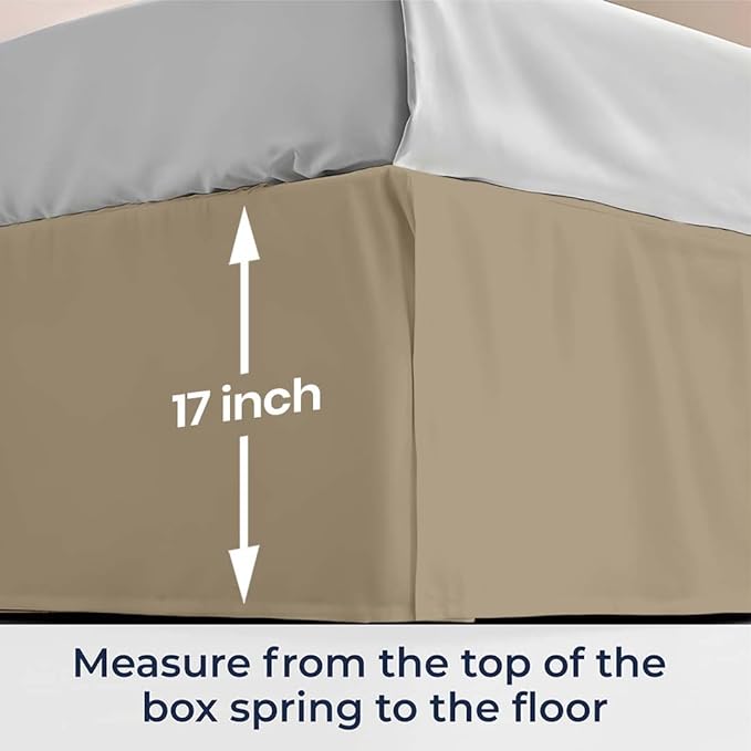 SGI bedding 17 inch Drop Bed Skirt Full Size - Platform Style with Secure Fit, Classic Tailored Look, Elegant Pleated Style Dust Ruffle, Split Corners, Wrinkle Resistant Microfiber - Taupe