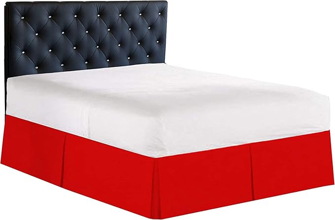 Bed Skirt - Soft Quadruple Pleated Ruffle - Easy Fit with 16 Inch Tailored Drop - Hotel Quality, Shrinkage and Fade Resistant//Red/California King