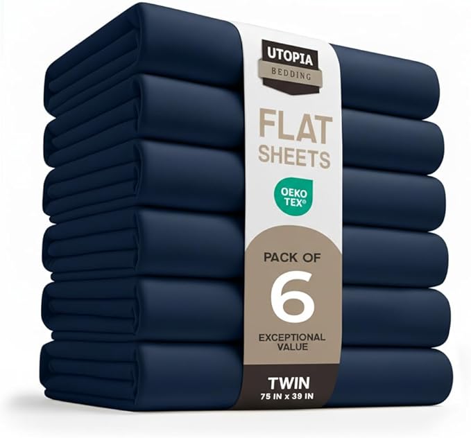 Utopia Bedding Flat Sheets - Pack of 6 - Soft Brushed Microfiber Fabric - Shrinkage & Fade Resistant Top Sheets - Easy Care (Twin, Navy)
