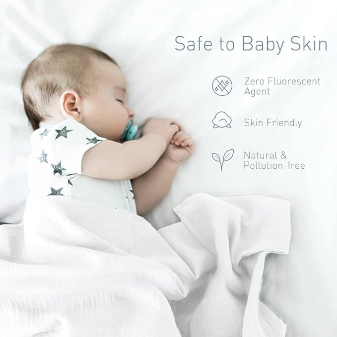 Premium Soft Muslin Cotton Newborn Baby Swaddle Blanket Unisex Swaddle Wrap Silky Swaddle Blankets Neutral Receiving Blanket for Newborn Boys and Girls Large 47 x 47 inches(120x120cm) (White)
