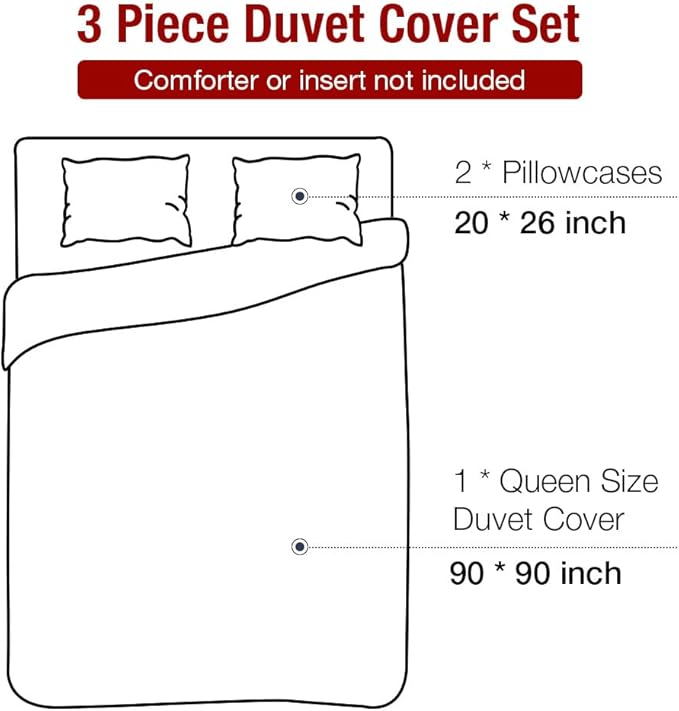 Lekesky Christmas Duvet Cover King Size,3 Pieces Reversible Red Plaid Reindeer Snowflake Holiday Bedding Set with Zipper Closure and Corner Ties(1 Duvet Cover 104x90 inches + 2 Pillowcases)