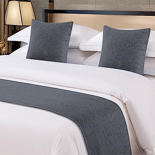 OSVINO Solid Bed Runner Microfiber Simple Bedding Protector Lightweight Durable Bed End Scarf for Wedding Hotel Room, Dark Gray, Full/Queen