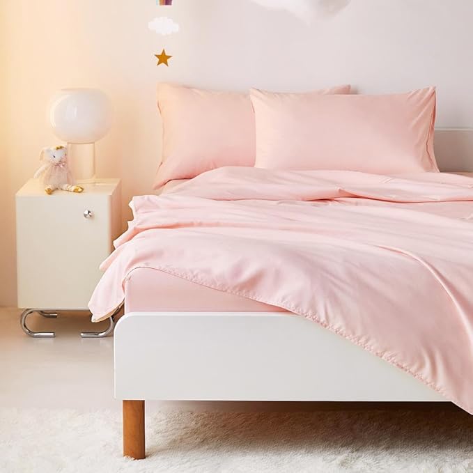 Wake In Cloud - Butterfly Bedding Set for Girls, Cute Colorful Butterfly Flowers Floral Comforter Set with Sheets, 5 Pieces Kids Bed in a Bag, Pink, Twin Size