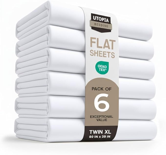 Utopia Bedding Flat Sheets - Pack of 6 - Soft Brushed Microfiber Fabric - Shrinkage & Fade Resistant Top Sheets - Easy Care (Twin XL, White)