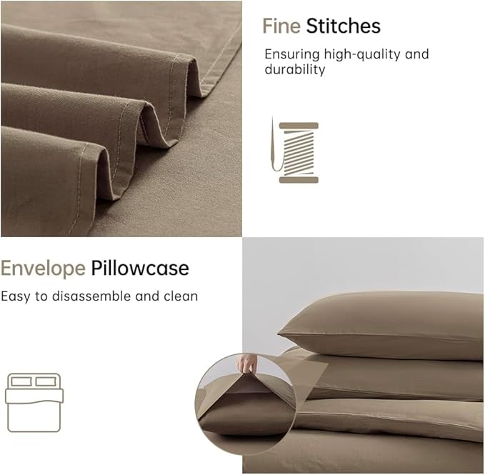 JELLYMONI Khaki Duvet Cover Twin Size - 100% Washed Cotton Linen Feel Textured Comforter Cover, 2 Pieces Breathable Soft Bedding Set with Zipper Closure (Khaki, Twin 68"x90")