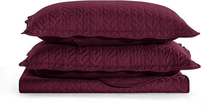 MOONLIGHT20015 Twin Quilt Set (66" x 86") with 1 Pillow Sham (20" x 26"+2") for All Seasons - 2 Pcs Reversible Bedding Set Lightweight Microfiber Coverlet Embossed Pattern Quilted Bedspread (Burgundy)