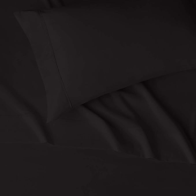 Amazon Basics Lightweight Breathable Super Soft Easy Care Wrinkle Resistant Brushed Microfiber 3 Piece Bed Sheet Set with 14-Inch Deep Pockets, Twin, Black, Solid (Pack of 4)