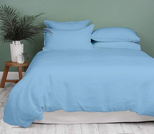 Duvet Cover Queen Full Size 1000 Thread Count 100% Egyptian Cotton Long Staple Quilt Cover Silky Soft, Breathable with Hidden Zipper Closure and 7 Corner Ties 1 Piece Sky Blue Duvet Cover