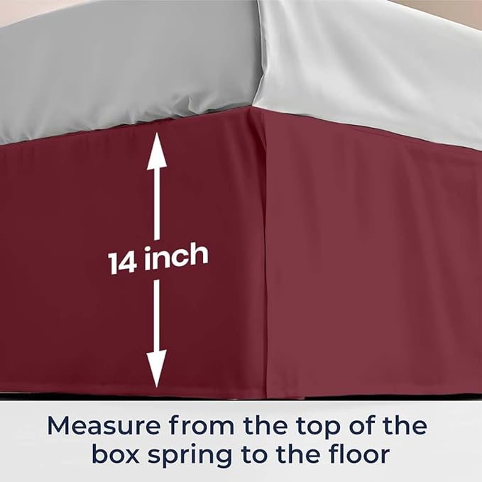 SGI bedding 14 inch Drop Bed Skirt Queen Size - Platform Style with Secure Fit, Classic Tailored Look, Elegant Pleated Style Dust Ruffle, Split Corners, Wrinkle Resistant Microfiber - Burgundy