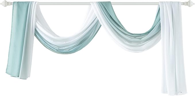 NAPEARL Ombre Window Scarf Valance, Romantic Gradient Voile Scarf Valance for Ceremony Backdrop, Wedding Arch, Kids Bedroom, Decorative Swag Curtain 144 Inches, Green