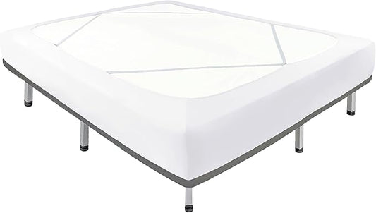 Biscaynebay Decorative Box Spring Cover Queen Size, White Luxurious Jersey Knitting Stretchy Wrap Around 4 Sides Bed Skirt for Home/Hotels, Easy Fit Wrinkle & Fade Free Machine Washable
