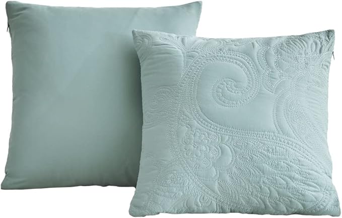 Oversized King Bedspread 128x120 Extra Wide, Paisley Pattern Design, Lightweight Bedding Cover, Reversible, 5 Piece, 100% Microfiber, Seaglass