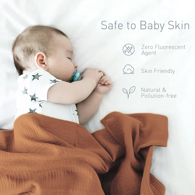 Newborn Baby Swaddle Blanket Unisex Swaddle Wrap Soft Silky Muslin Swaddle Blankets Neutral Receiving Blanket for Newborn Boys and Girls Large 47 x 47 inches(120x120cm) (Claybank)