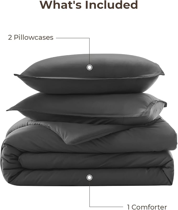Litanika Grey Comforter Queen Size Set, Dark Gray Lightweight Plain Bedding Comforters Sets, All Season Fluffy Bed Set (90x90In Comforter & 2 Pillowcases)