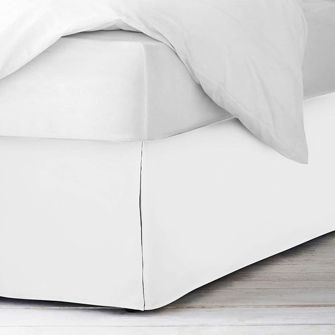 Pleated Bed Skirt 15 Inch Drop King Size – Wrinkle-Free Microfiber – Dust Ruffle with Split Corners White