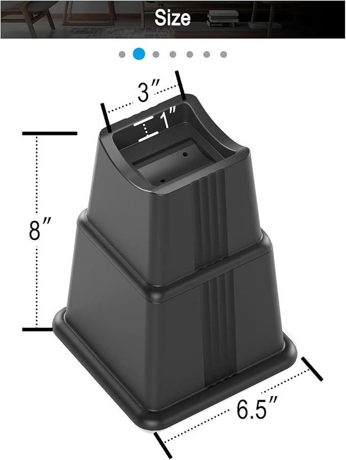 ZTON Adjustable Bed Furniture Risers Elevation in Heights 3", 5" or 8" Heavy Duty Risers for Both Posts and Wheels of Furniture Sofa Bed Couch Chair Table,Support up to 3000 lbs. (12 Pack, Black)