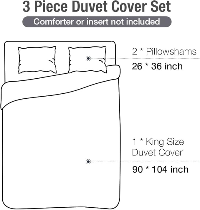 Lekesky Reversible Duvet Cover King Size, Black White Branch Comforter Cover King 3pcs Microfiber Botanical Bedding Set with Zipper Closure Corner Ties