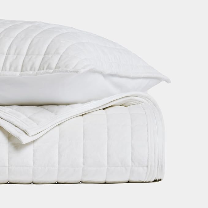RECYCO Luxury Velvet Quilt Set Full Queen Size Bedding Sets, Ultra Soft Velvet Comforter Set, Lightweight Channel Box Stitch Oversized Bedspread Coverlet for All Season, with 2 Shams, Bright White