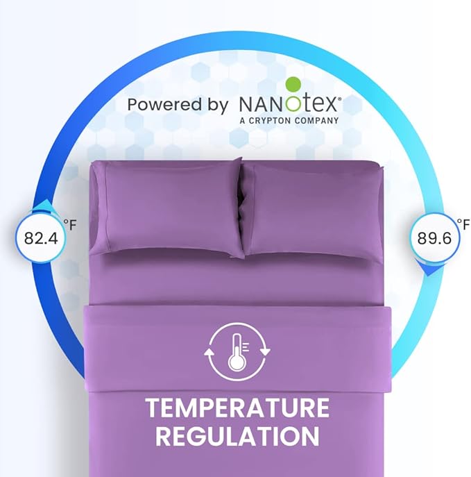 SLEEP ZONE Super Soft Cooling Twin Bed Sheets Set 3 Piece - Easy Care Fitted Flat Sheet & Pillowcase Sets - Wrinkle Free, Fade Resistant, Deep Pocket 16" (Lavender, Twin)