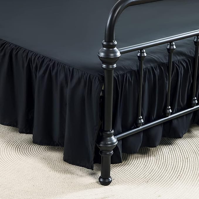 Bed Skirt Queen Size Ruffled Bed Skirt with Split Corners, 12 Inch Drop Dust Ruffle Bed Skirt with Platform, Black