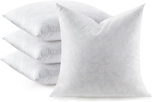 Feather Throw Pillow Inserts Set of 4, Soft Fluffy Square 18 x 18 Inches Decorative Pillow Insert, Feather and Down Euro Pillows for Bed, Couch and Cushion