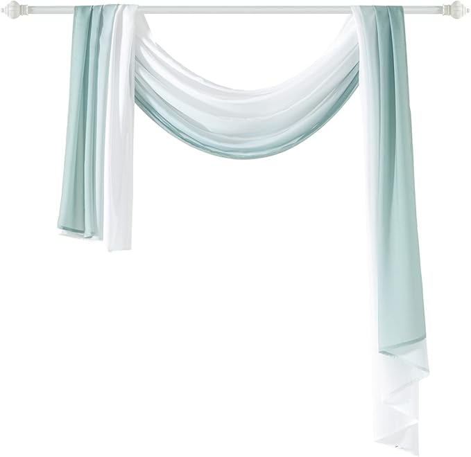 NAPEARL Ombre Window Scarf Valance, Romantic Gradient Voile Scarf Valance for Ceremony Backdrop, Wedding Arch, Kids Bedroom, Decorative Swag Curtain 144 Inches, Green