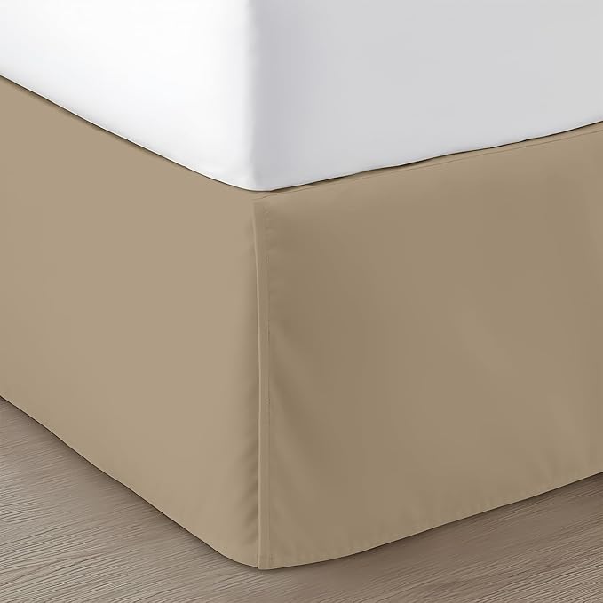 SGI bedding 16 inch Drop Bed Skirt Cal King Size Platform Style with Secure Fit, Classic Tailored Look, Elegant Pleated Style Dust Ruffle, Split Corners, Wrinkle Resistant Microfiber - Taupe