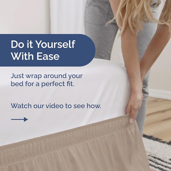 Wrap Around Dust Ruffle Bed Skirt - Wheat - for Full Size Beds w/ 12 Inch Drop - Easy Fit Elastic Strap - Adjustable Pleated Bedskirt w/Brushed Fabric - Wrinkle Free - for Women, Men, Kids & Teens