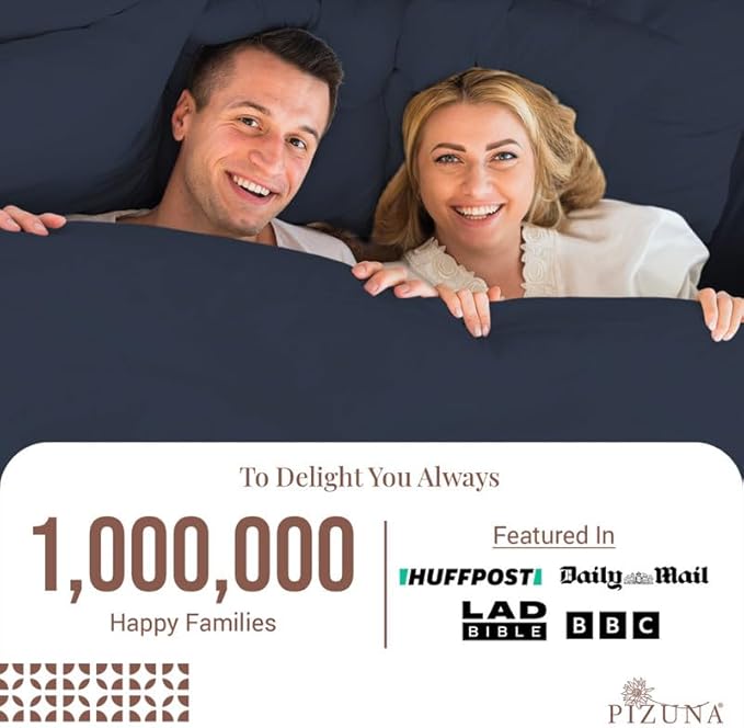 Pizuna Pure 100% Cotton Sheets Queen Size, Luxurious 400 Thread Count Long Staple Cotton Sateen Sheets Queen with 15inch Deep Pocket (Combed Dark Blue Cotton Sheets Queen)