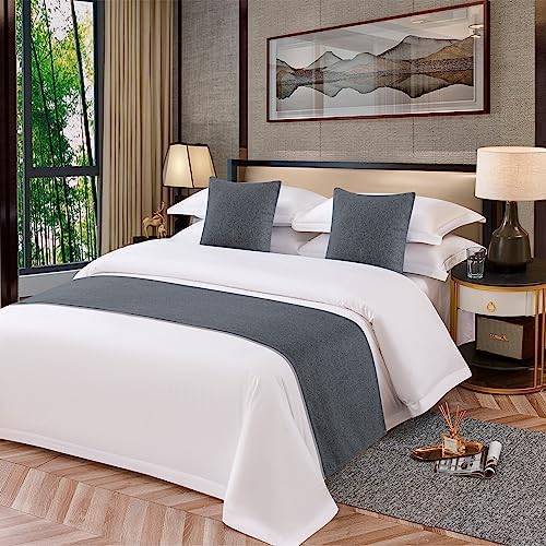 OSVINO Solid Bed Runner Microfiber Simple Bedding Protector Lightweight Durable Bed End Scarf for Wedding Hotel Room, Dark Gray, Full/Queen