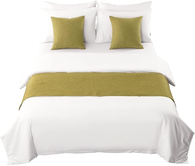 AMBERIS Bed Runner Green, Imitation Linen Decorative Bed Scarf for Home Hotel (Pillowcases Sold Separately)