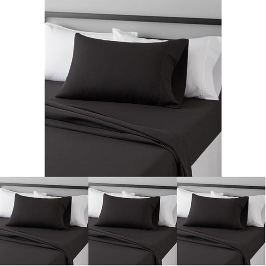 Amazon Basics Lightweight Super Soft Easy Care Breathable Brushed Microfiber 3-Piece Bed Sheet Set with 14-Inch Deep Pockets,Twin XL,Black,Solid,(Pack of 4)