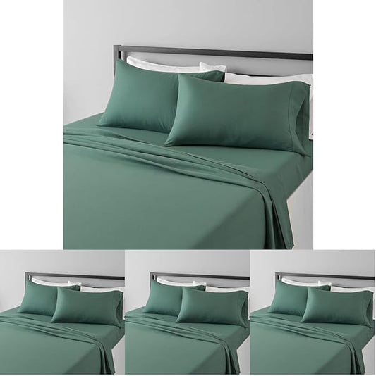 Amazon Basics Lightweight Super Soft,Breathable Easy Care Microfiber 4-Piece Bed Sheet Set with 14-Inch Deep Pockets,Queen,Emerald Green,Solid,(Pack of 4)