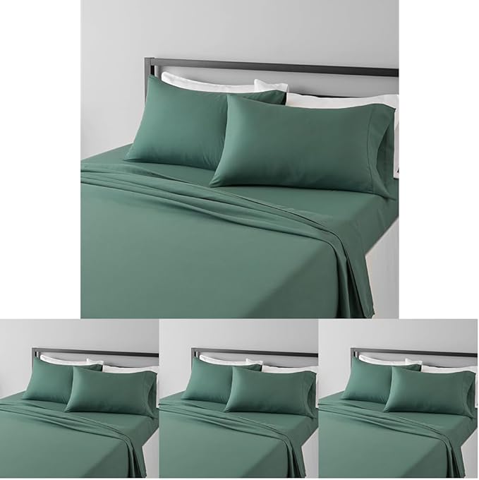 Amazon Basics Lightweight Super Soft,Wrinkle-Free Easy Care Breathable Microfiber 4-Piece Bed Sheet Set with 14-Inch Deep Pockets,Full,Emerald Green,Solid,(Pack of 4)