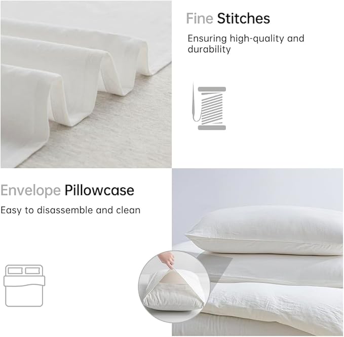 JELLYMONI White Duvet Cover Oversized King Size - 100% Washed Cotton Lightweight Cooling Comforter Cover, 3 Pieces Soft Bedding Set with Zipper Closure (Off White, 120"x98")